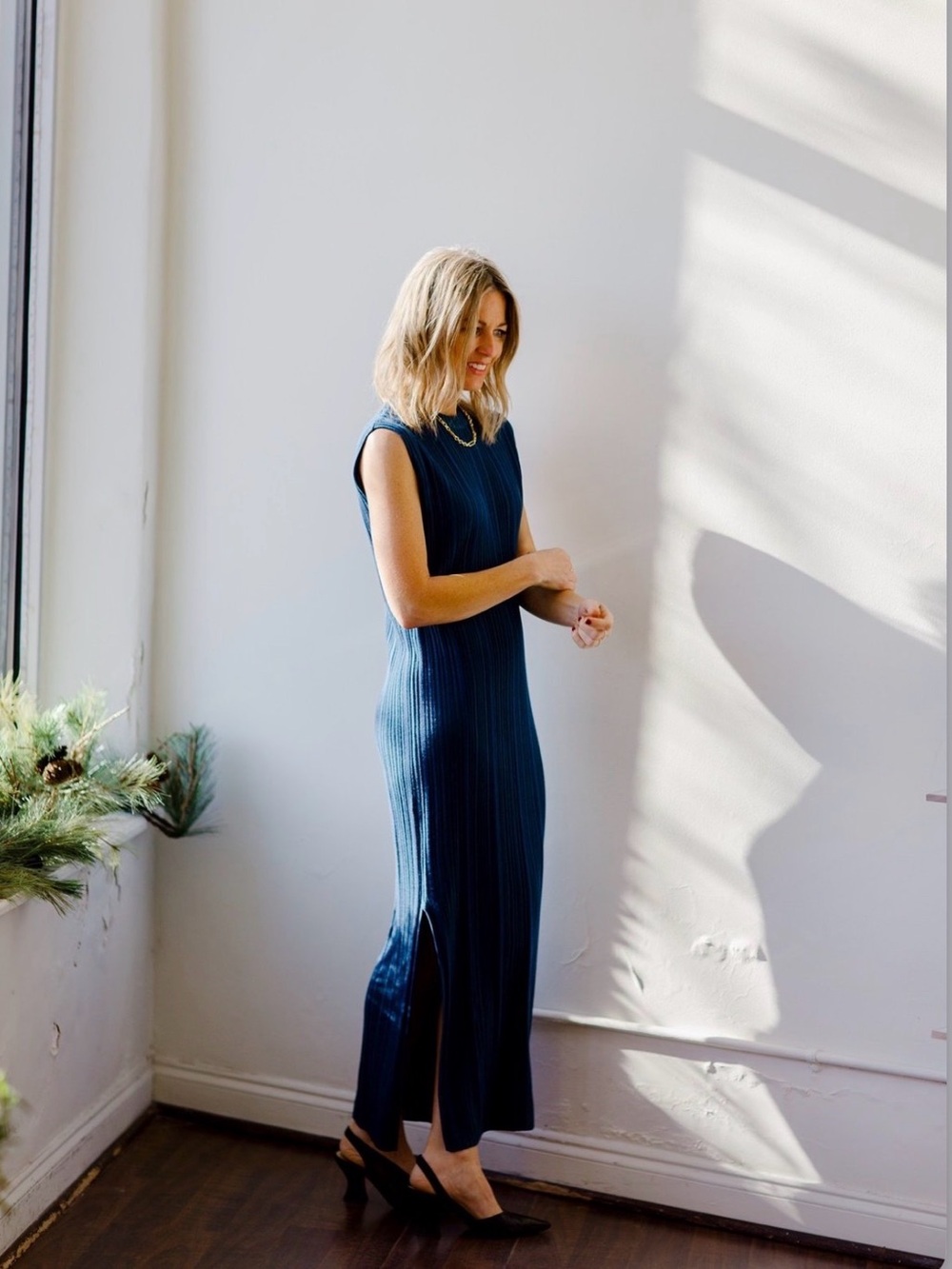 NWT naadam silk cashmere ribbed tank dress nautical blue